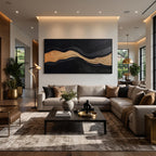 3D-Textured Art｜Luxury Black‑Gold Layered Mountain