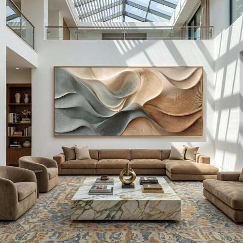 3D Texture Abstract Art｜Dusty Blue Beige Heavy‑Texture Wave Canvas Print