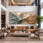 3D Texture Abstract Art｜Dusty Blue Beige Heavy‑Texture Wave Canvas Print