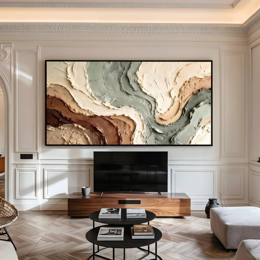 Wabi‑Sabi Art｜Muted Green Brown Flow Textured Canvas Art