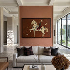 Vintage Americana Art | Rust Red Stylized Horse With Moon & Stars Canvas