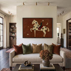 Vintage Americana Art | Rust Red Stylized Horse With Moon & Stars Canvas