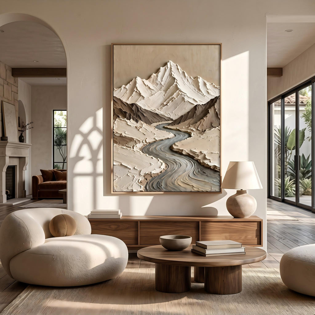 Wabi‑Sabi Art｜Thick Impasto Mountain Valley Canvas Print
