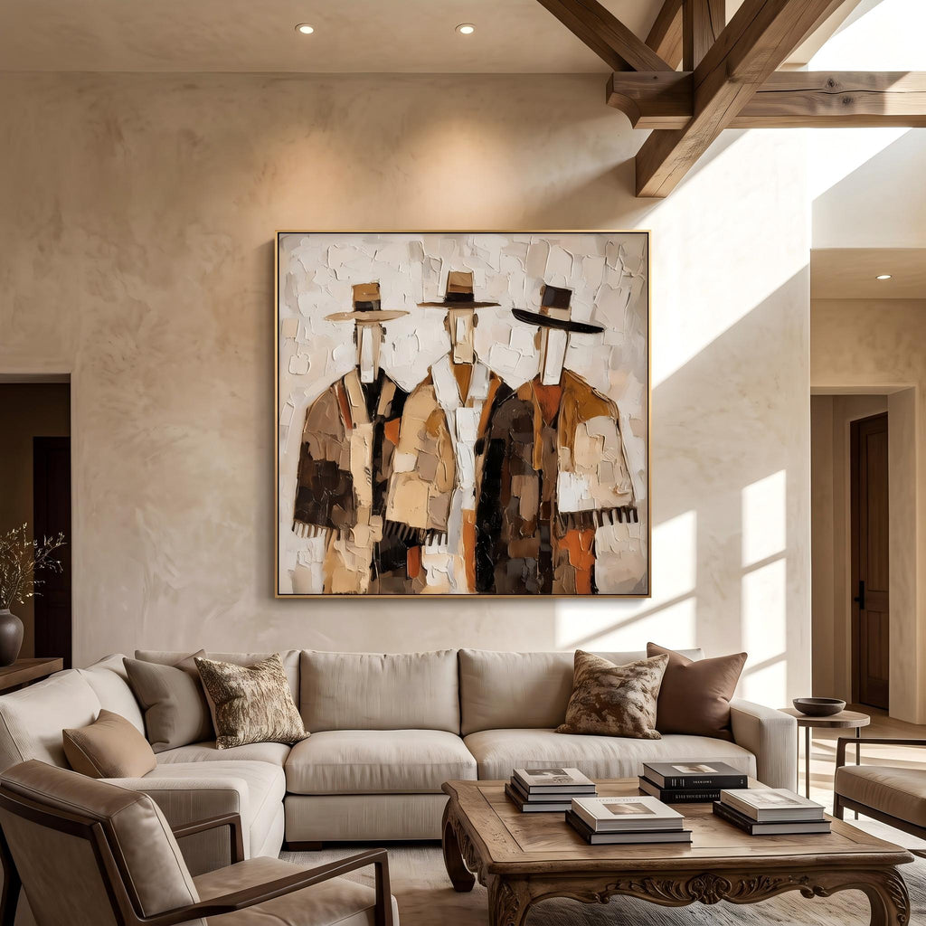 Vintage Americana Art｜Three Cowboys Impasto Wall Painting