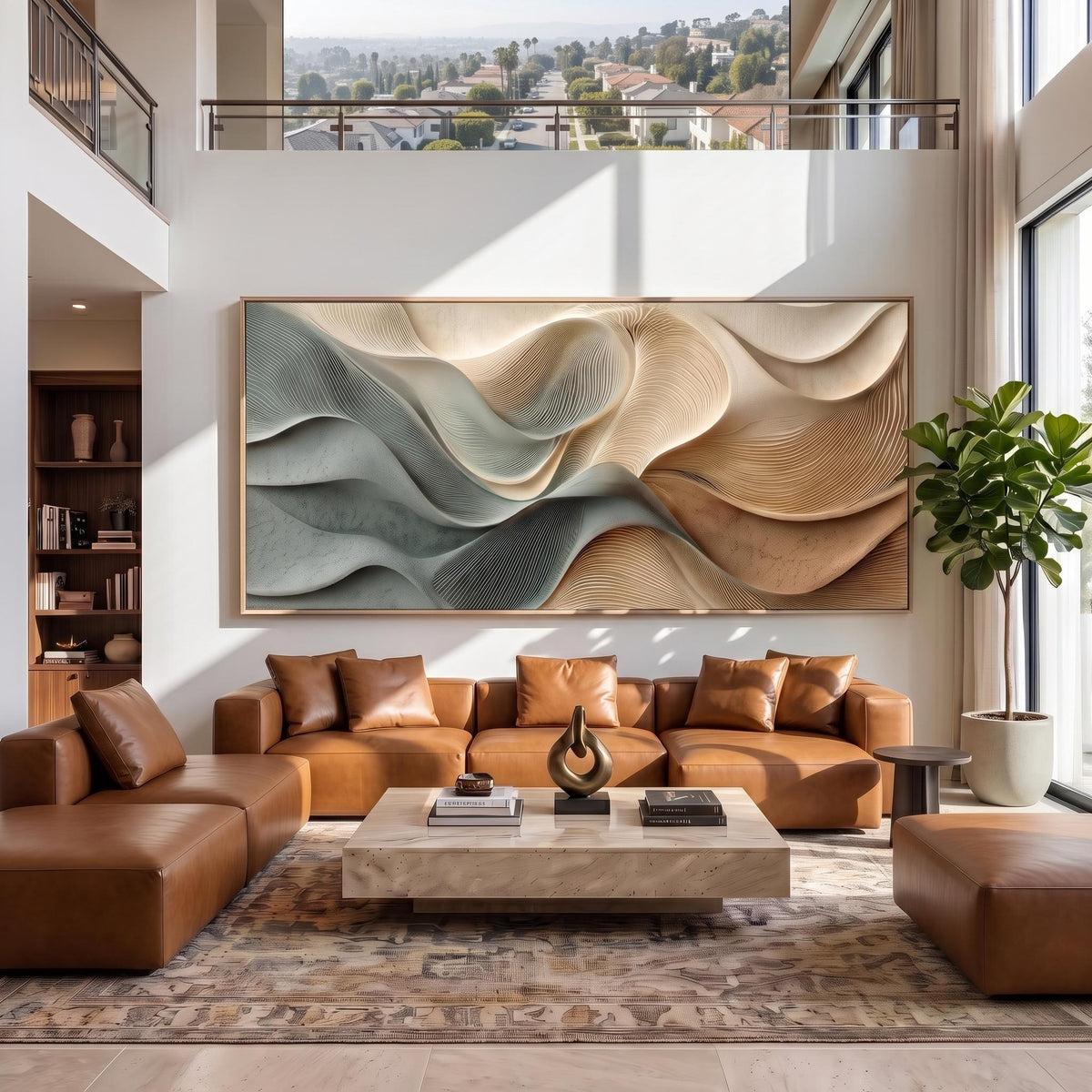3D Texture Abstract Art｜Dusty Blue Beige Heavy‑Texture Wave Canvas Print