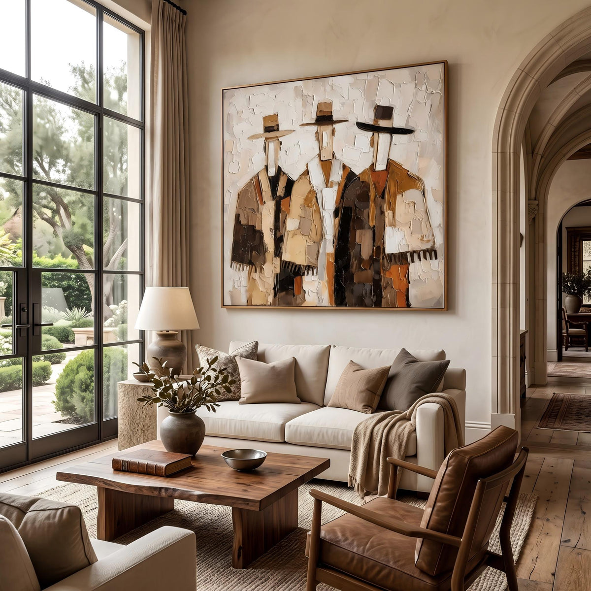 Vintage Americana Art｜Three Cowboys Impasto Wall Painting