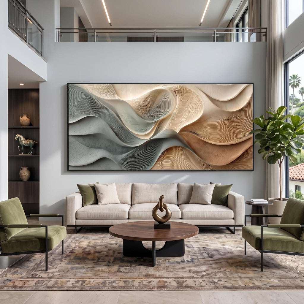 3D Texture Abstract Art｜Dusty Blue Beige Heavy‑Texture Wave Canvas Print