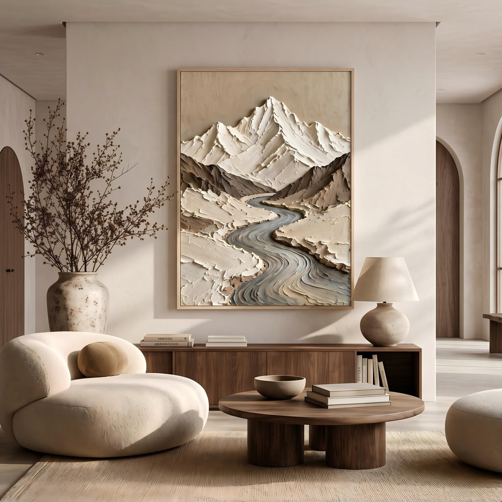Wabi‑Sabi Art｜Thick Impasto Mountain Valley Canvas Print