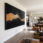 3D-Textured Art｜Luxury Black‑Gold Layered Mountain