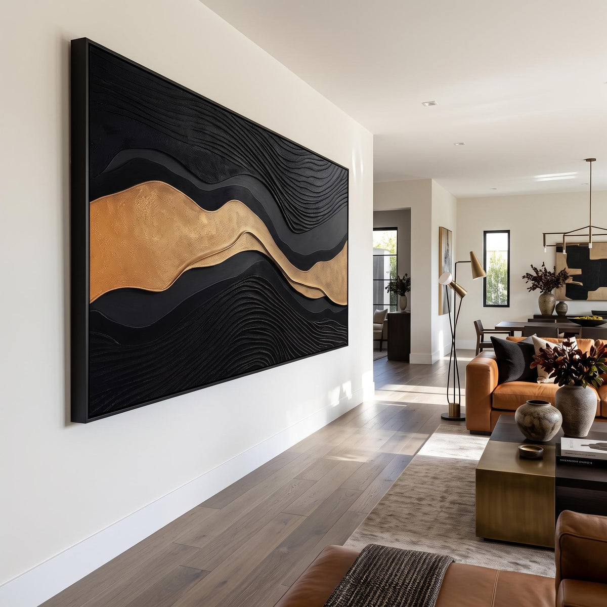 3D-Textured Art｜Luxury Black‑Gold Layered Mountain
