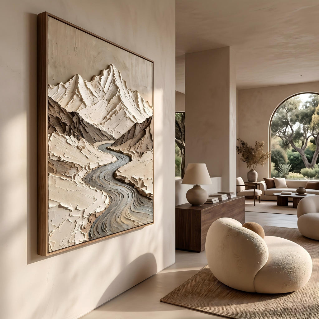 Wabi‑Sabi Art｜Thick Impasto Mountain Valley Canvas Print