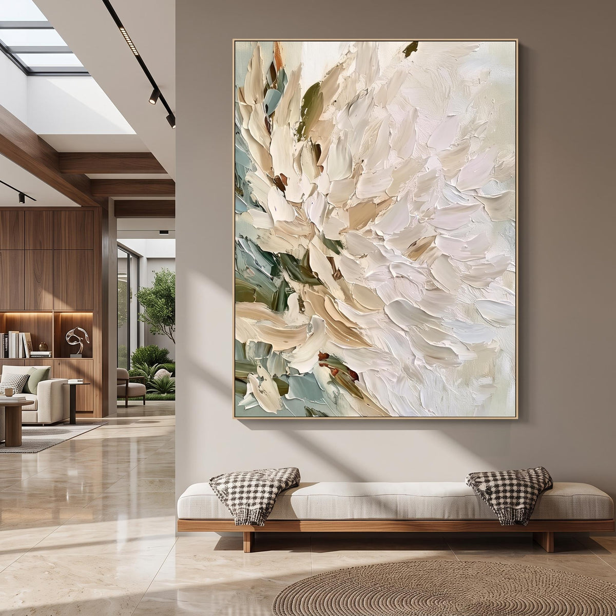 3D-Textured Art｜Vertical Impasto White Flower Wall Art