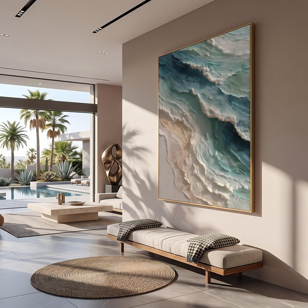 3D-Textured Art｜Blue Green Coastal Wall Painting