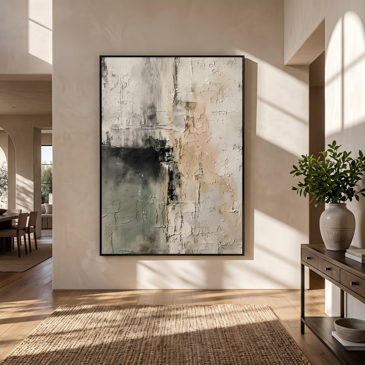 Wabi‑Sabi Art｜Sage Green Beige Textured Abstract Wall Painting