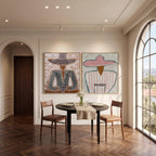 Vintage Americana Art | Double Wide Striped Hat Western Cowboy and Girl