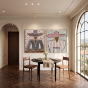 Vintage Americana Art | Double Wide Striped Hat Western Cowboy and Girl