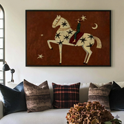 Vintage Americana Art | Rust Red Stylized Horse With Moon & Stars Canvas