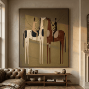 Vintage Americana Art | Patterned Horse Duo