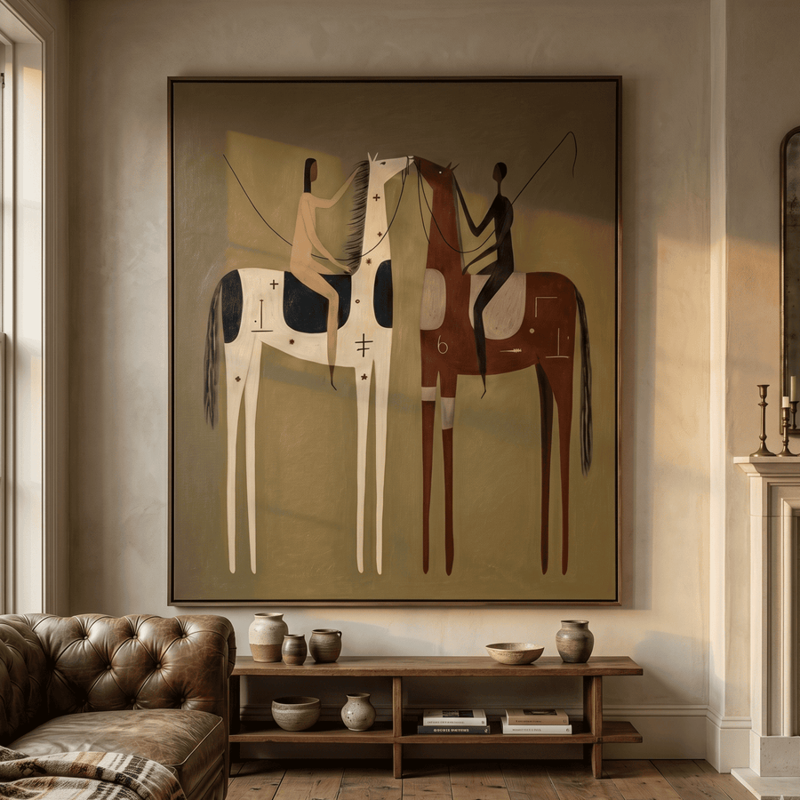 Vintage Americana Art | Patterned Horse Duo
