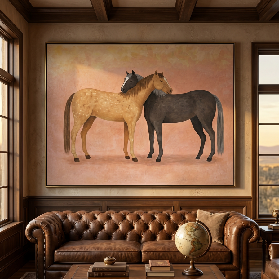Vintage Americana Art | Tender Equine Embrace