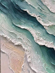 3D-Textured Art｜Blue Green Coastal Wall Painting