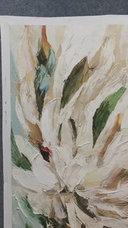 3D-Textured Art｜Vertical Impasto White Flower Wall Art