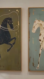 Vintage Americana Art | Olive & Sage Green Horse Rider Pair Canvas Print